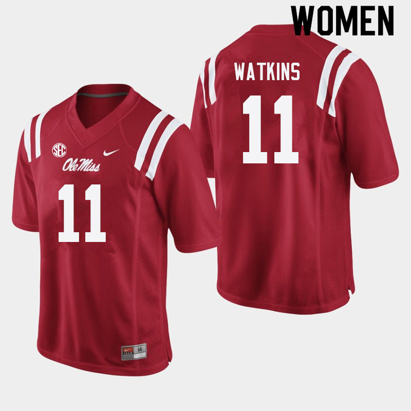 Women #11 Jordan Watkins Ole Miss Rebels College Football Jerseys Sale-Red